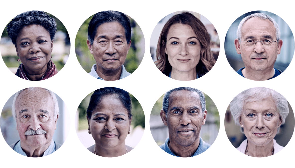 Seven patient pictures showing a broad range of patients by age, gender, and race